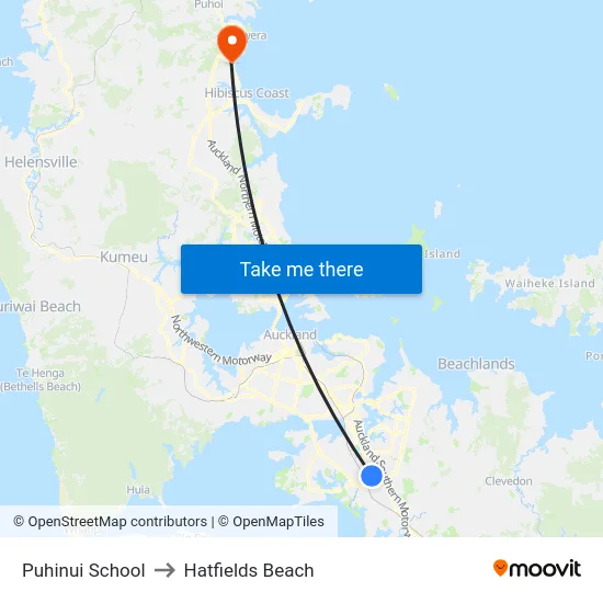 Puhinui School to Hatfields Beach map