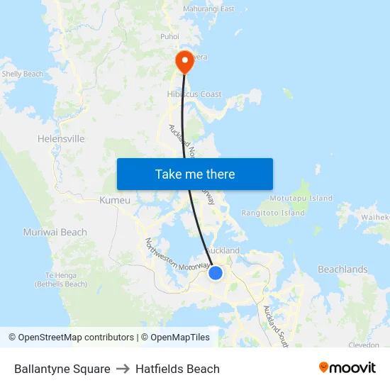 Ballantyne Square to Hatfields Beach map