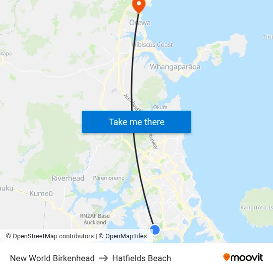 New World Birkenhead to Hatfields Beach map