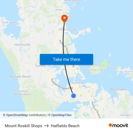 Mount Roskill Shops to Hatfields Beach map