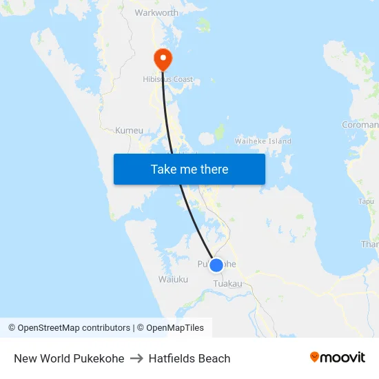 New World Pukekohe to Hatfields Beach map