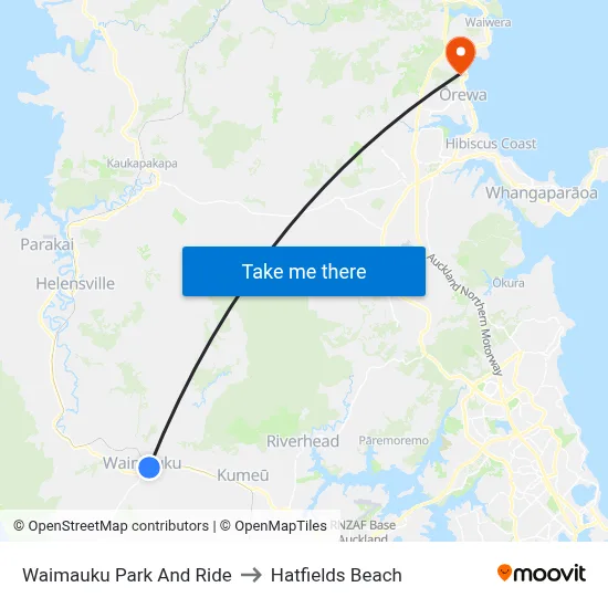 Waimauku Park And Ride to Hatfields Beach map
