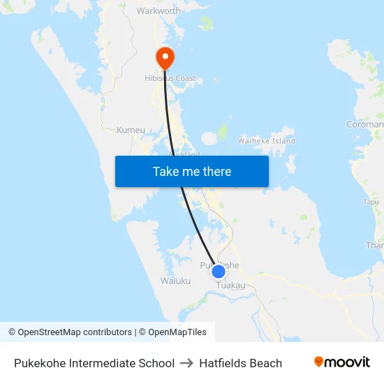 Pukekohe Intermediate School to Hatfields Beach map