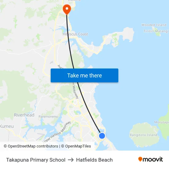 Takapuna Primary School to Hatfields Beach map