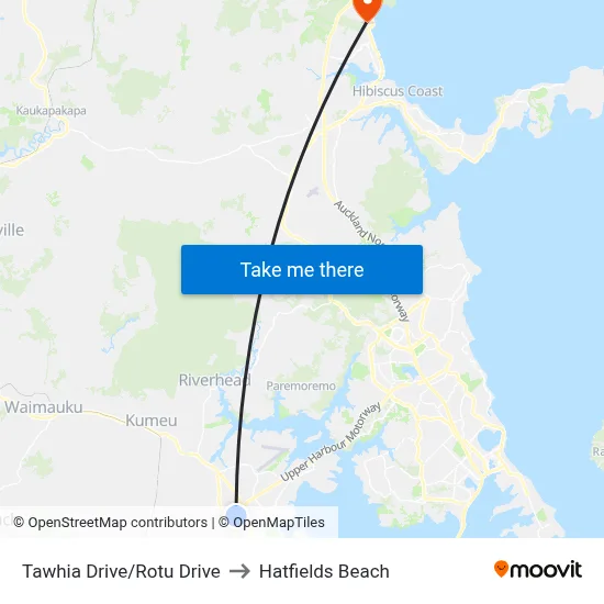 Tawhia Drive/Rotu Drive to Hatfields Beach map