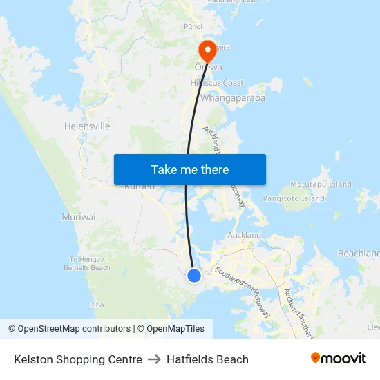 Kelston Shopping Centre to Hatfields Beach map