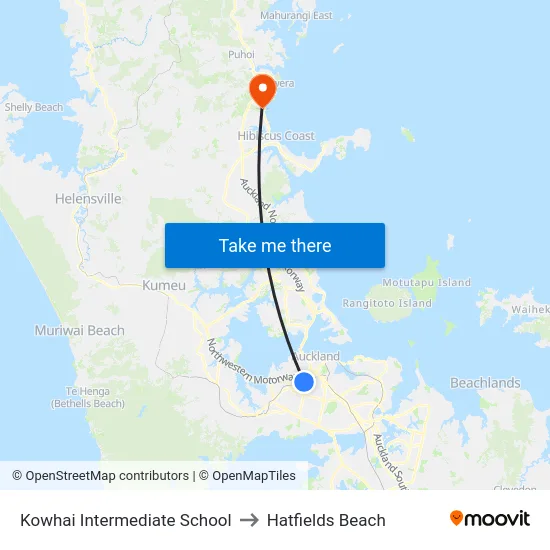 Kowhai Intermediate School to Hatfields Beach map