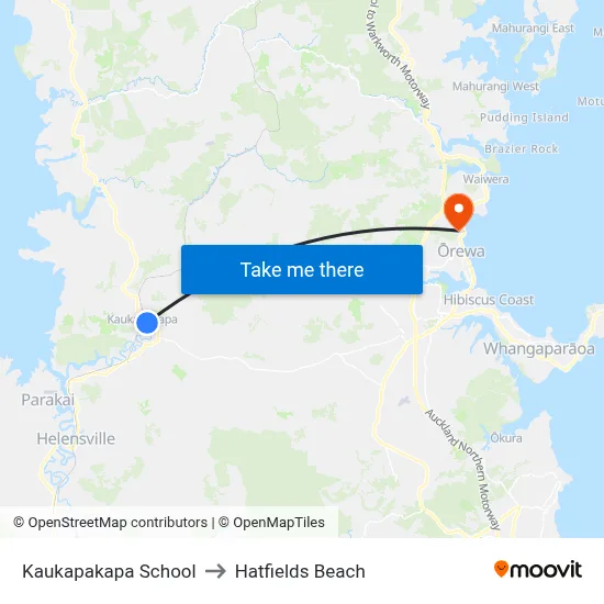 Kaukapakapa School to Hatfields Beach map