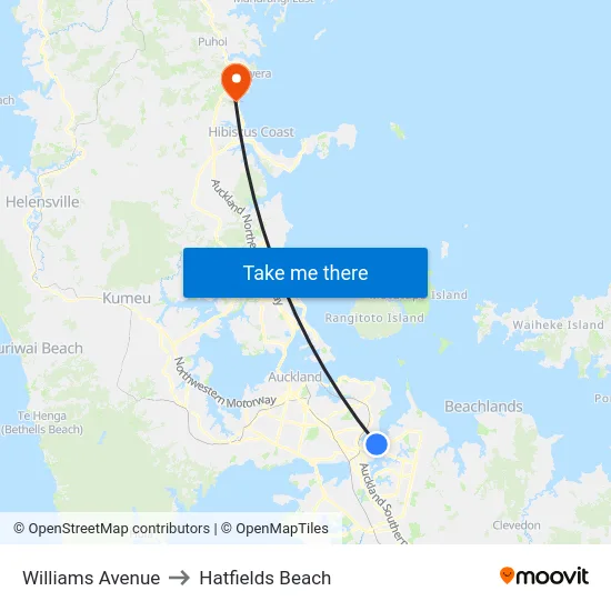 Williams Avenue to Hatfields Beach map