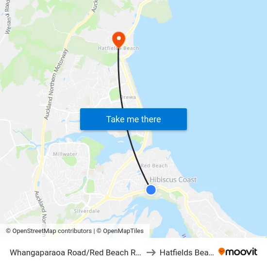 Whangaparaoa Road/Red Beach Road to Hatfields Beach map