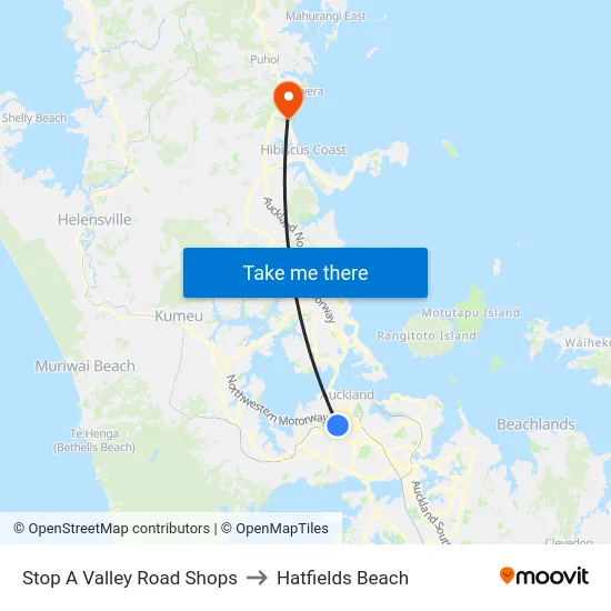 Stop A Valley Road Shops to Hatfields Beach map