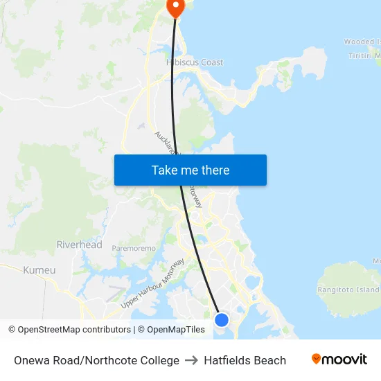 Onewa Road/Northcote College to Hatfields Beach map