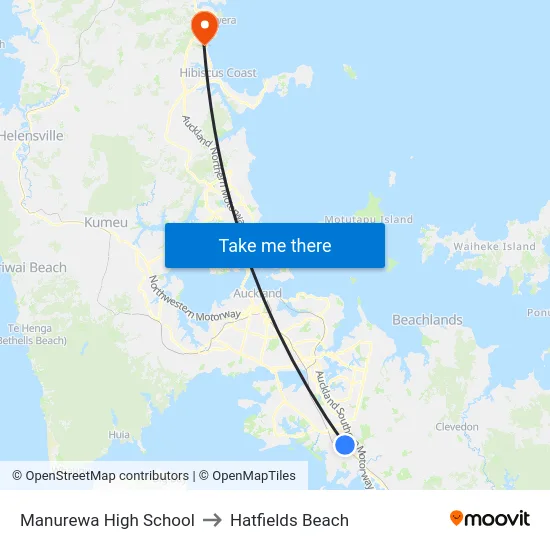 Manurewa High School to Hatfields Beach map