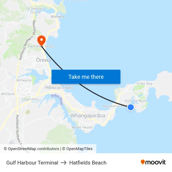 Gulf Harbour Terminal to Hatfields Beach map