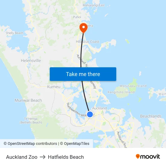 Auckland Zoo to Hatfields Beach map