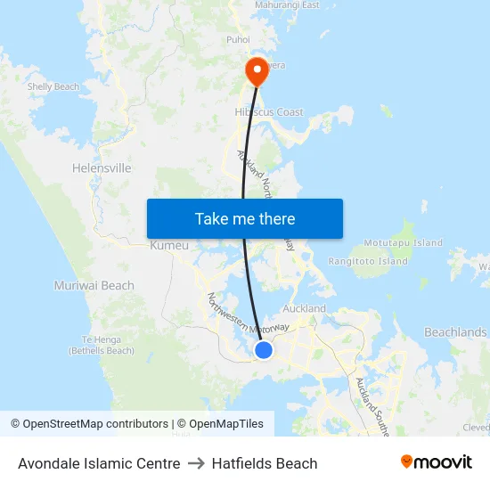 Avondale Islamic Centre to Hatfields Beach map