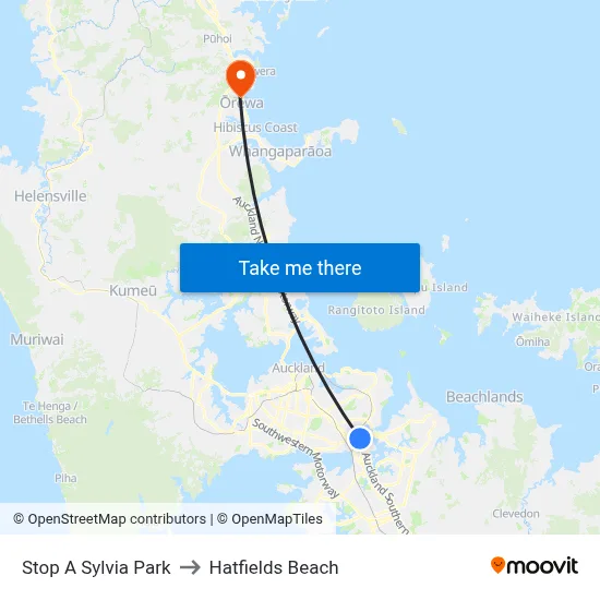 Stop A Sylvia Park to Hatfields Beach map