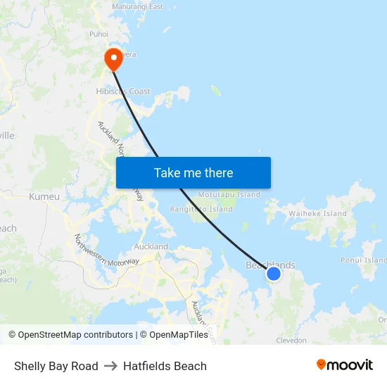Shelly Bay Road to Hatfields Beach map
