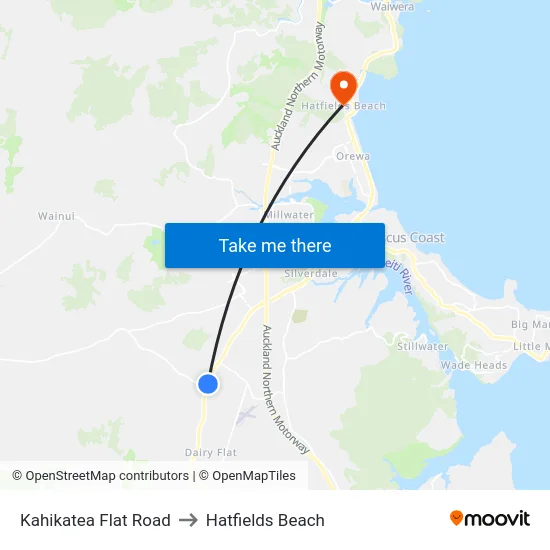 Kahikatea Flat Road to Hatfields Beach map