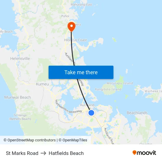 St Marks Road to Hatfields Beach map