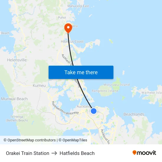 Orakei Train Station to Hatfields Beach map