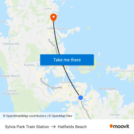 Sylvia Park Train Station to Hatfields Beach map