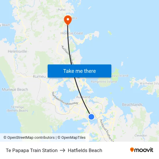 Te Papapa Train Station to Hatfields Beach map