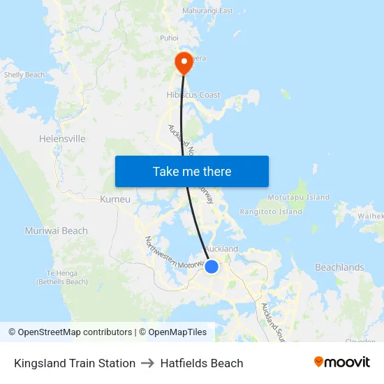 Kingsland Train Station to Hatfields Beach map