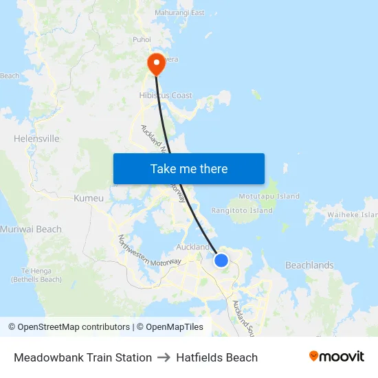 Meadowbank Train Station to Hatfields Beach map