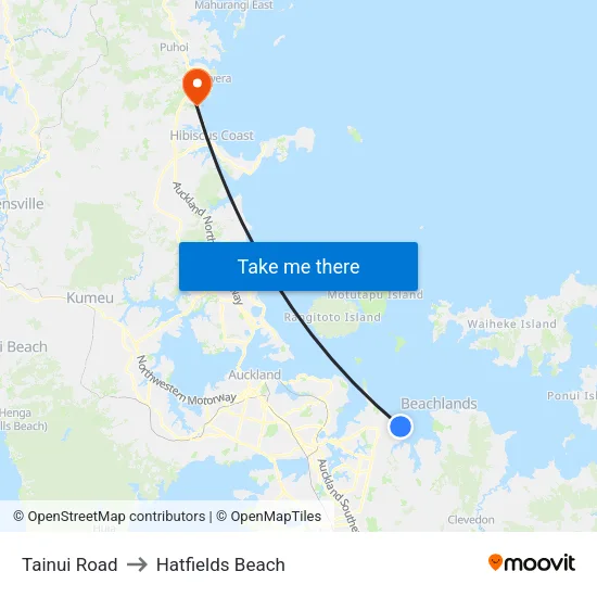 Tainui Road to Hatfields Beach map