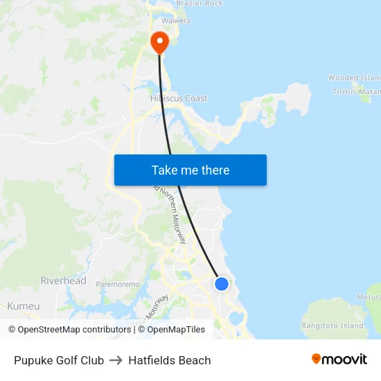 Pupuke Golf Club to Hatfields Beach map