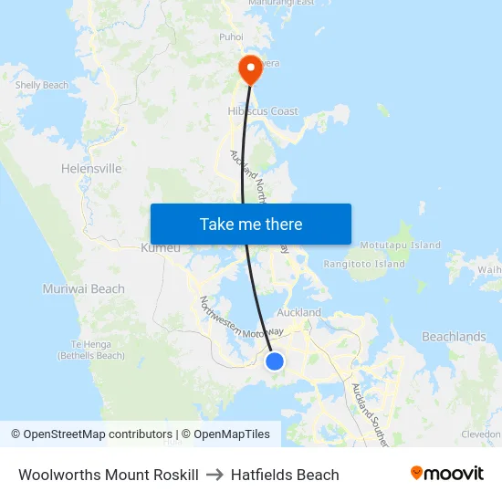 Woolworths Mount Roskill to Hatfields Beach map