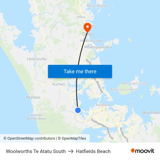 Woolworths Te Atatu South to Hatfields Beach map