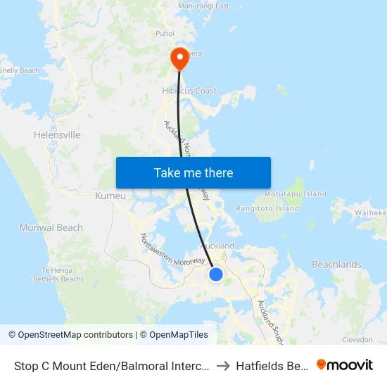 Stop C Mount Eden/Balmoral Interchange to Hatfields Beach map