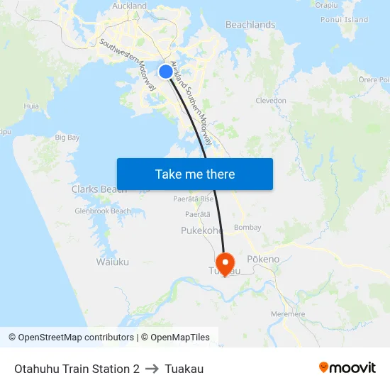 Otahuhu Train Station 2 to Tuakau map