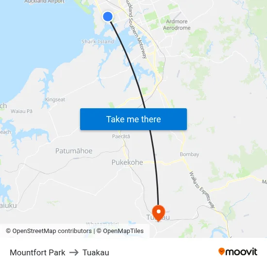 Mountfort Park to Tuakau map