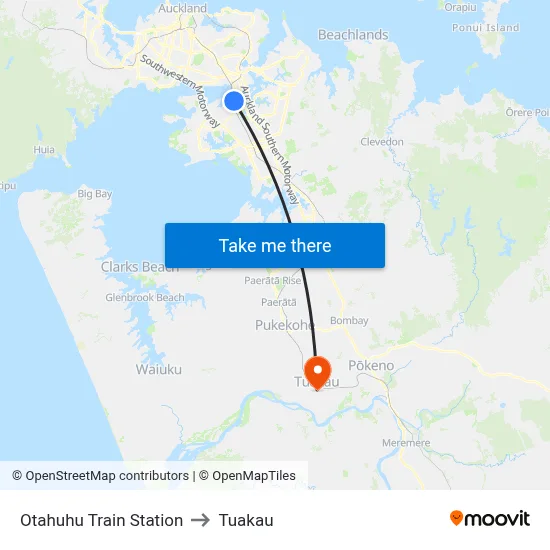 Otahuhu Train Station to Tuakau map