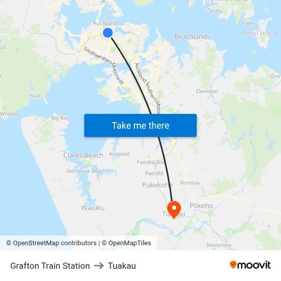 Grafton Train Station to Tuakau map
