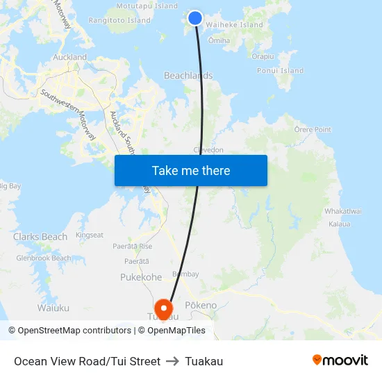Ocean View Road/Tui Street to Tuakau map
