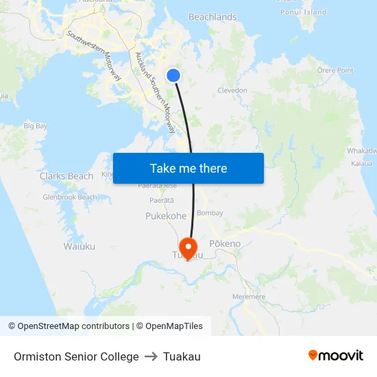 Ormiston Senior College to Tuakau map