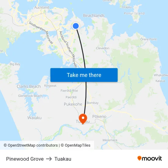 Pinewood Grove to Tuakau map