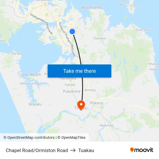 Chapel Road/Ormiston Road to Tuakau map