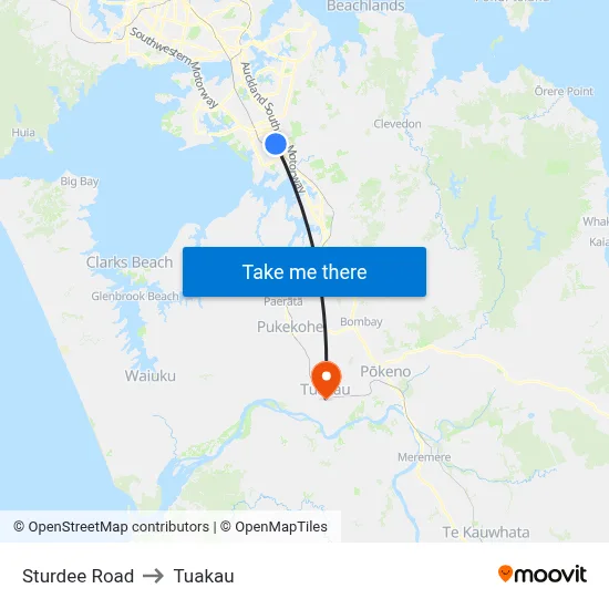 Sturdee Road to Tuakau map