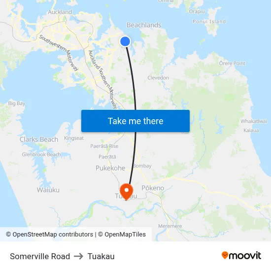 Somerville Road to Tuakau map