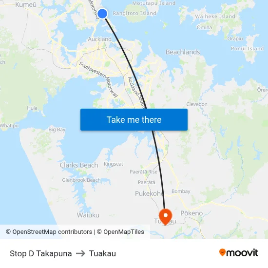 Stop D Takapuna to Tuakau map