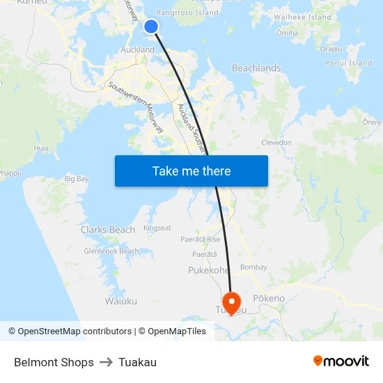 Belmont Shops to Tuakau map