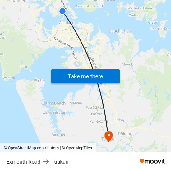 Exmouth Road to Tuakau map