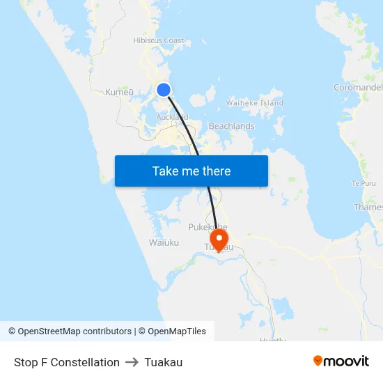 Stop F Constellation to Tuakau map