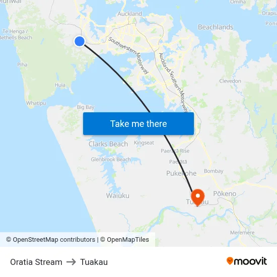Oratia Stream to Tuakau map