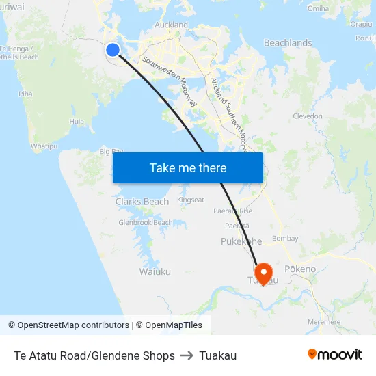 Te Atatu Road/Glendene Shops to Tuakau map